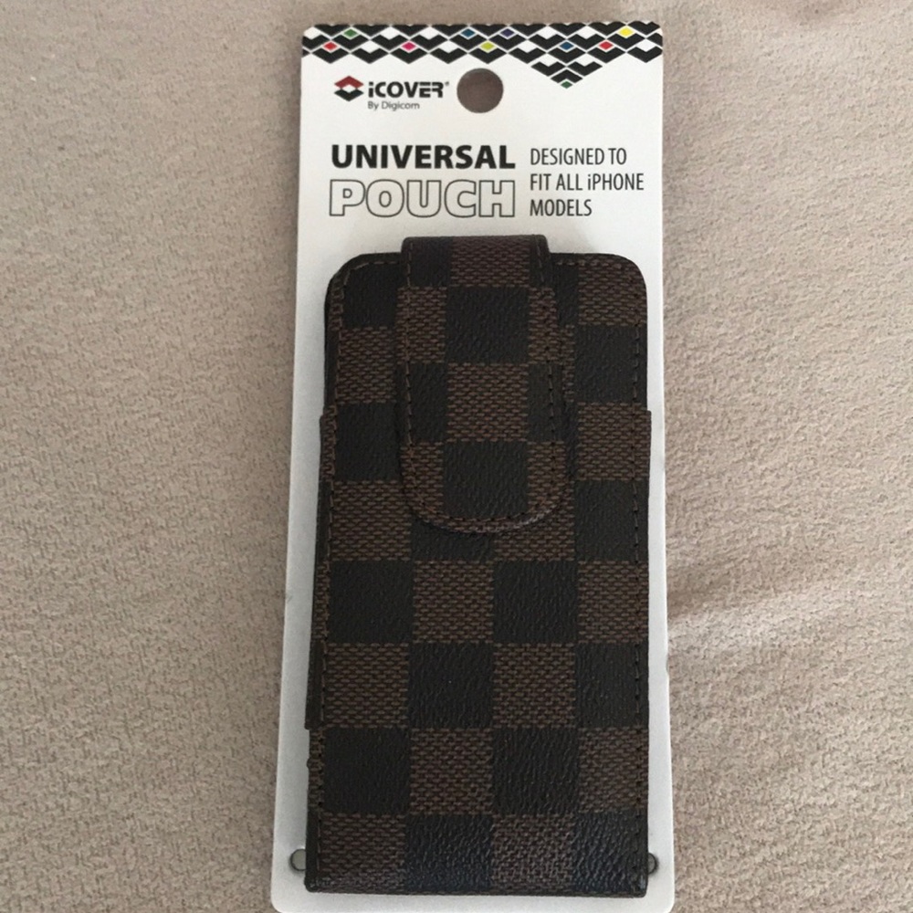 Brown check phone case with magnetic closure